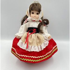 Effanbee Girl 8" Brunette Doll in Red Dress & White Apron -Peticoat Shoes Tights